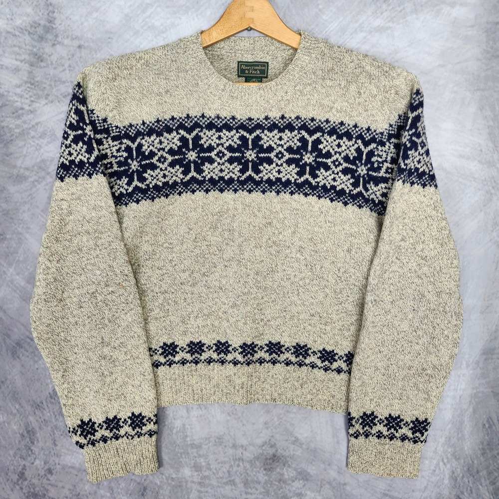 Vintage Abercrombie & Fitch 100% Shetland Wool Fair Isle Cropped Sweater Large